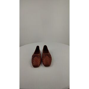 Quince Women Italian Leather Handwoven Square Toe Ballet Flat Cognac Shoes 8